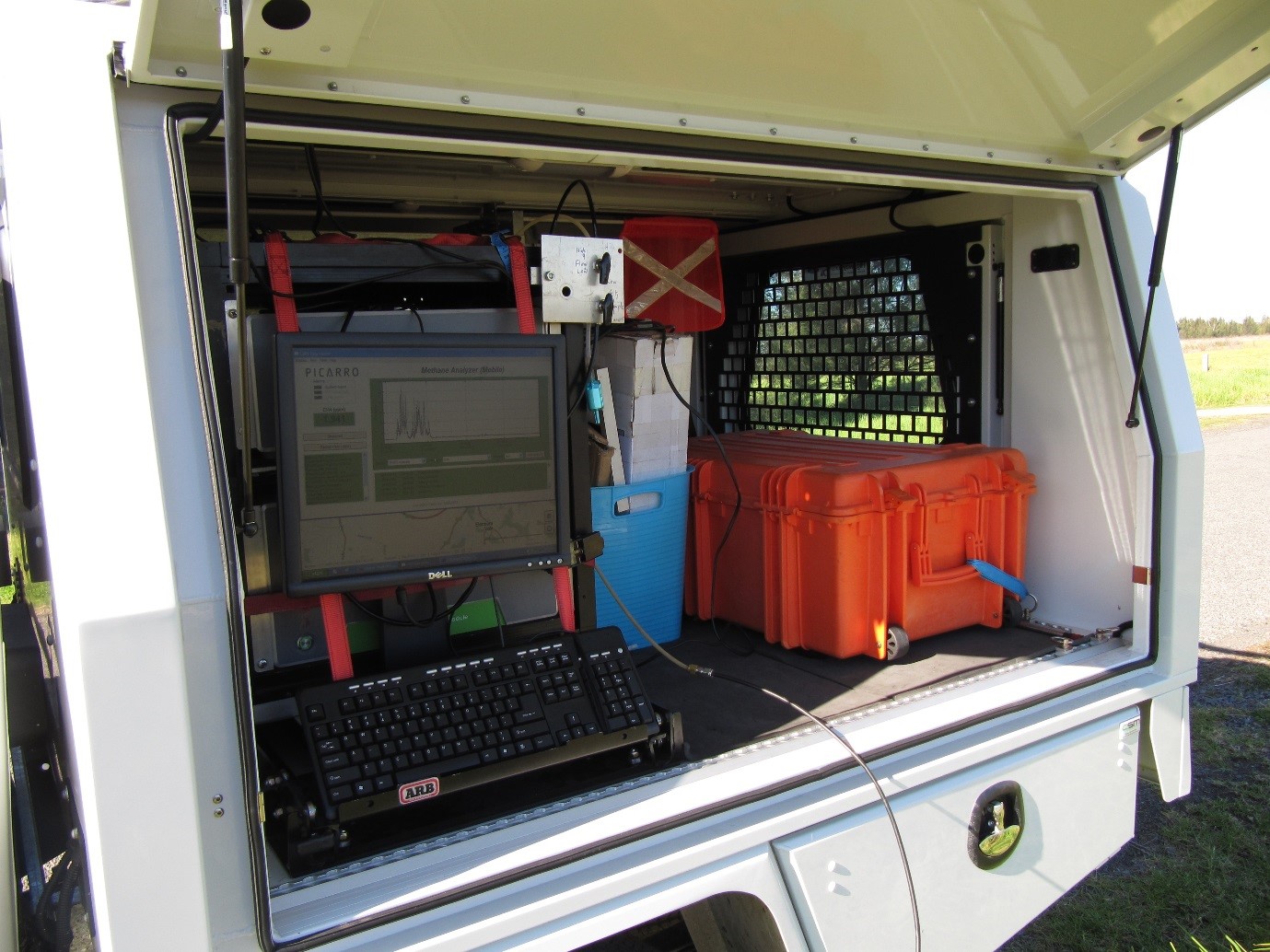 Monitoring equipment in back of utility vehicle