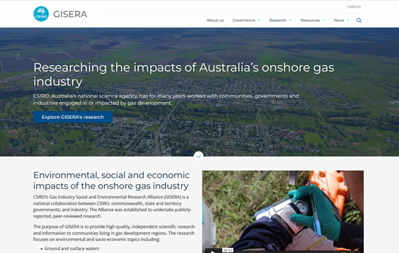 CSIRO's GISERA web site screen shot