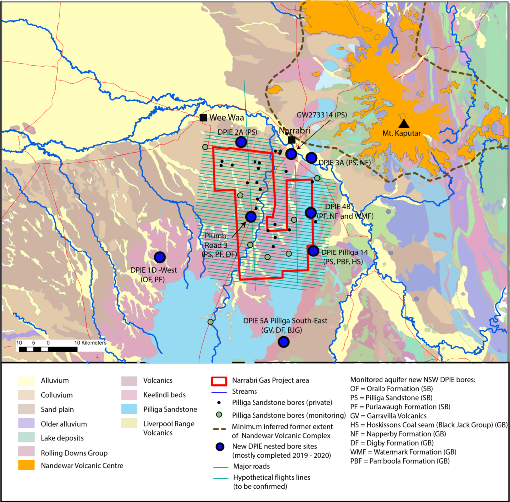  New NSW DPIE groundwater monitoring bores in the wider Narrabri Gas Project area 