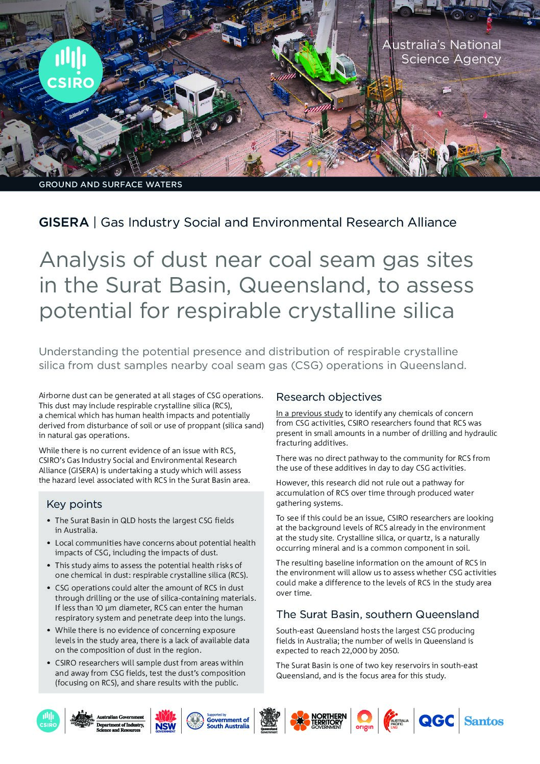 Analysis of dust near CSG sites to assess potential for respirable